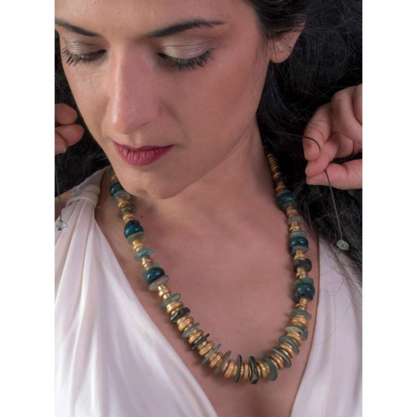 Handmade necklace with roman glass and gold elements