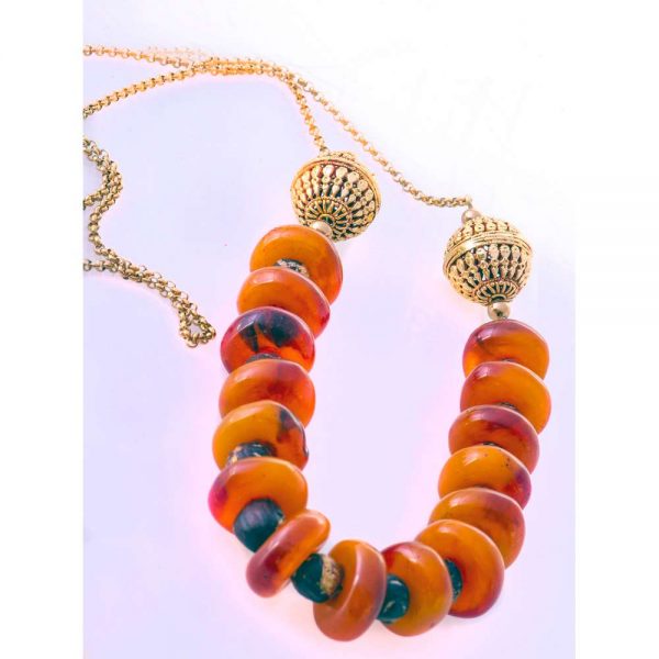 Handmade necklace with amber and gold elements