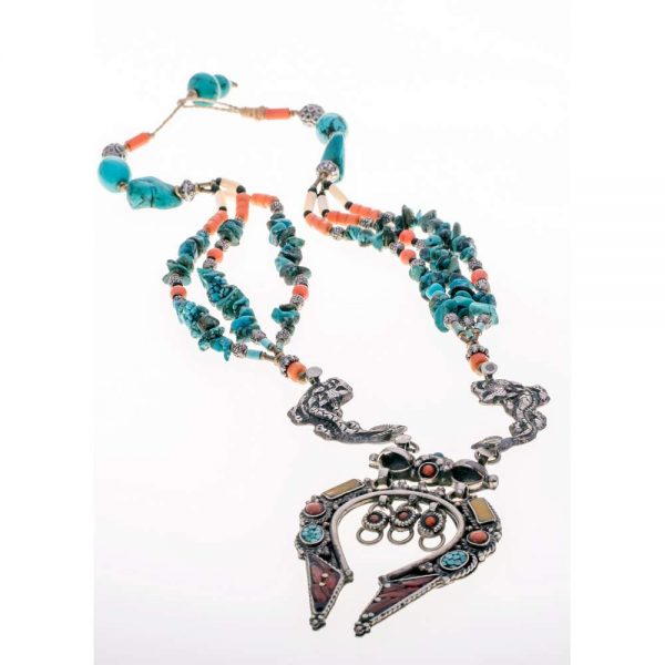 Handmade Necklace with turquoise, coral and silver elements
