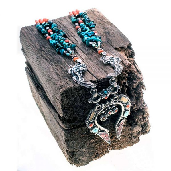 Handmade Necklace with turquoise, coral and silver elements